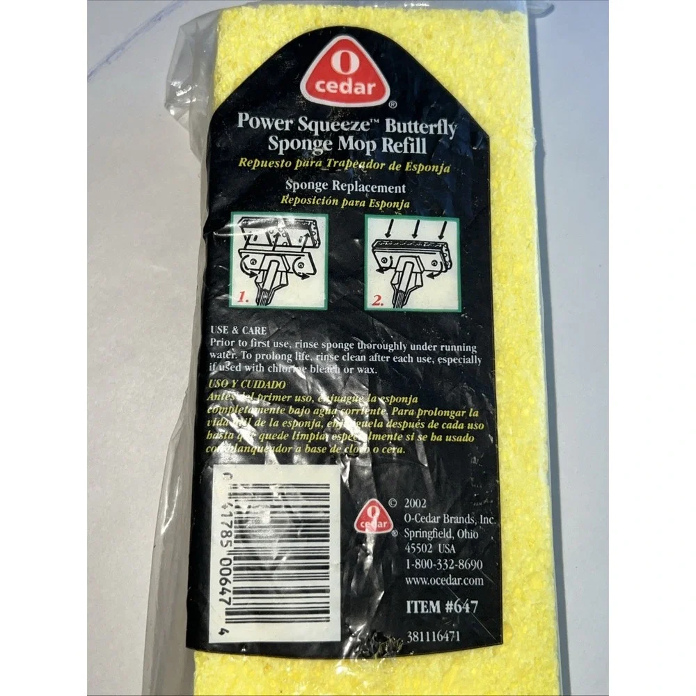 Vintage 2002 O‎ Cedar Power Squeeze Butterfly Sponge Mop Refill #642 New NOS